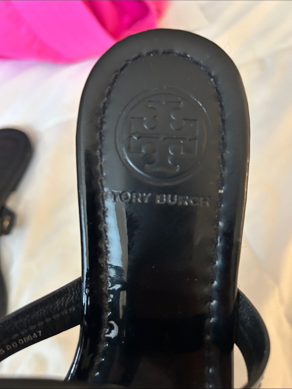 Tory Burch Black Miller Patent Leather Thong Sandals - Picture 2 of 6
